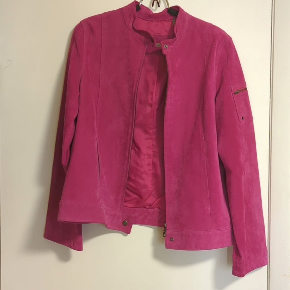 I.E. RELAXED genuine leather suede fuchsia hot pink jacket Sz Large